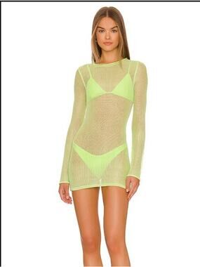 h:ours Jaci Mesh Mini Dress in Lime Green Glow